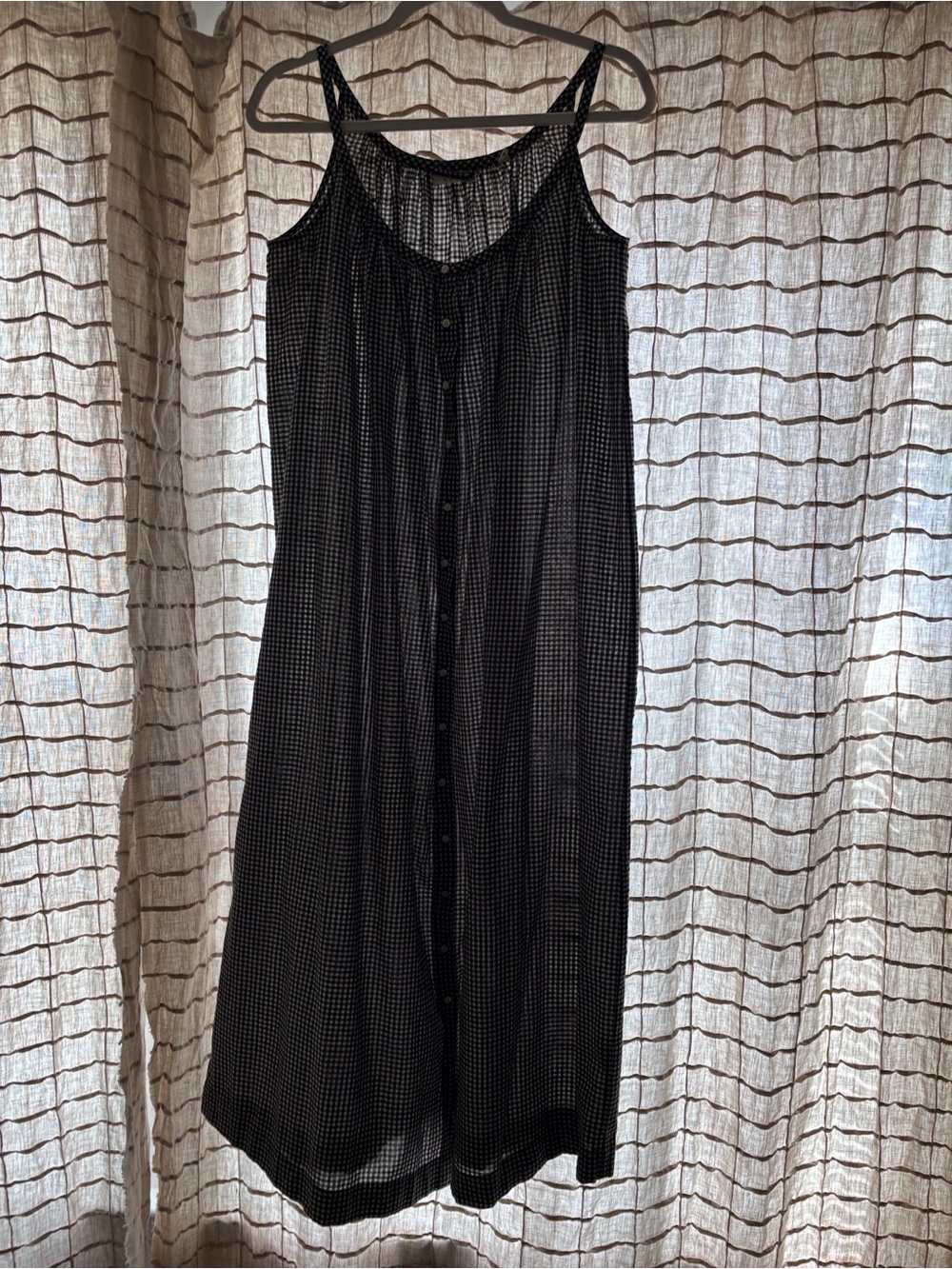 Sleeveless Black & White Gingham Button-Front Maxi Dress